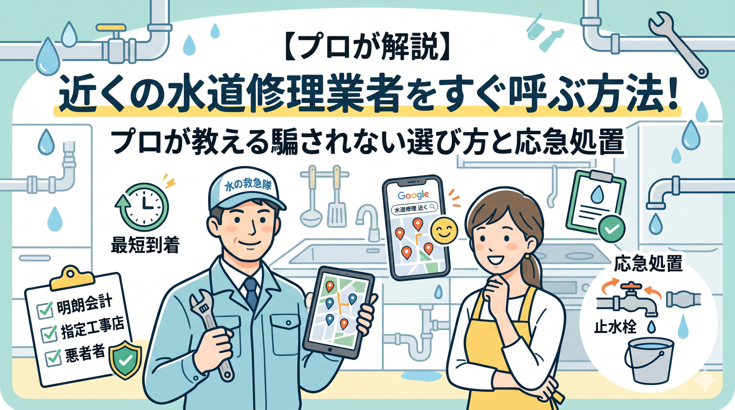 【プロが解説】近くの水道修理業者をすぐ呼ぶ方法！騙されない選び方と応急処置